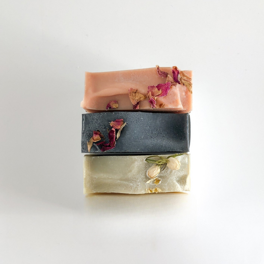 A set of 3 natural, handmade bar soaps for face and body from Agha Studio.