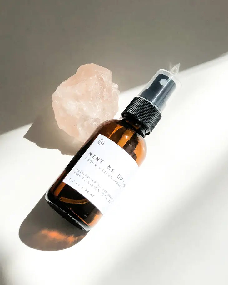 Room and linen spray made with all natural ingredients and essential oils by Agha Studio.