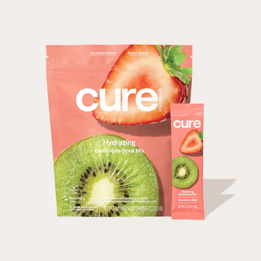 14-pack electrolyte drink powder mix in kiwi strawberry flavour from Cure Hydration.