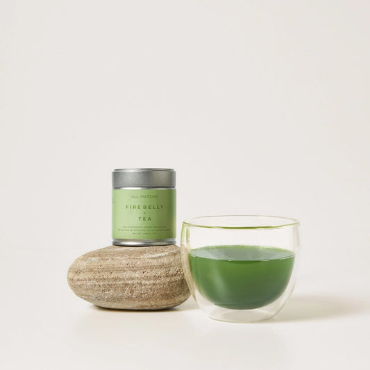 A cup of matcha green tea by Firebelly Tea.