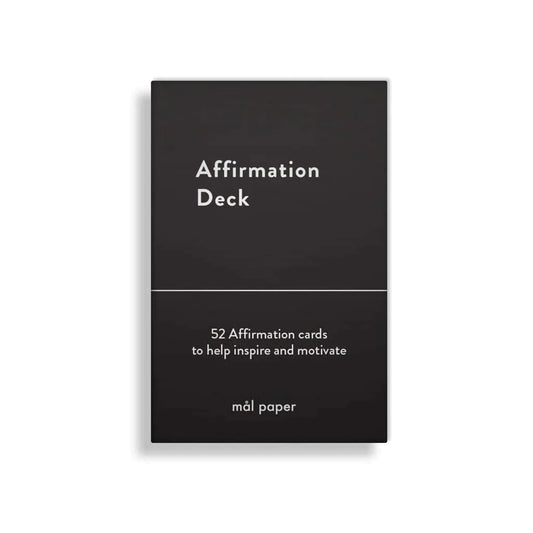 Affirmation card deck containing 52 affirmation cards by Mal Paper for a positivity mindset and daily rituals.