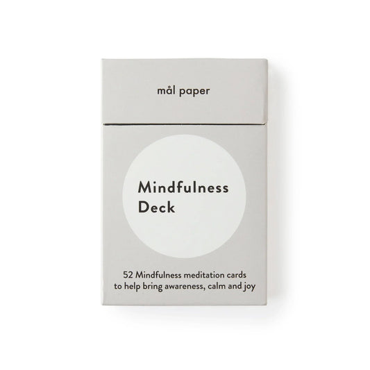 A Mindfulness and intention setting card deck containing 52 mindfulness cards by Mal Paper for meditation and daily rituals to set intentions.