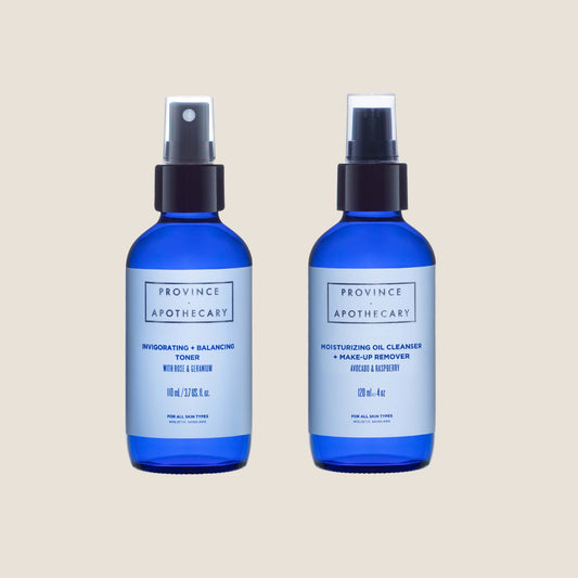 Duo set of oil cleanser and make up remover and face toner from Province Apothecary skincare.