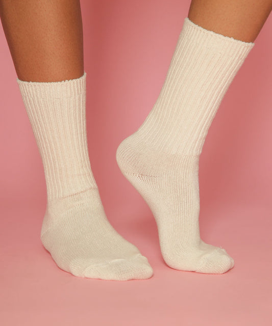 Long cotton socks in natural beige, by Okayok socks Canada.